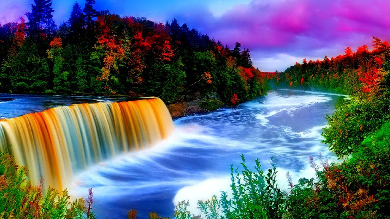 1366x768 Desktop Wallpaper Waterfalls with Rainbow