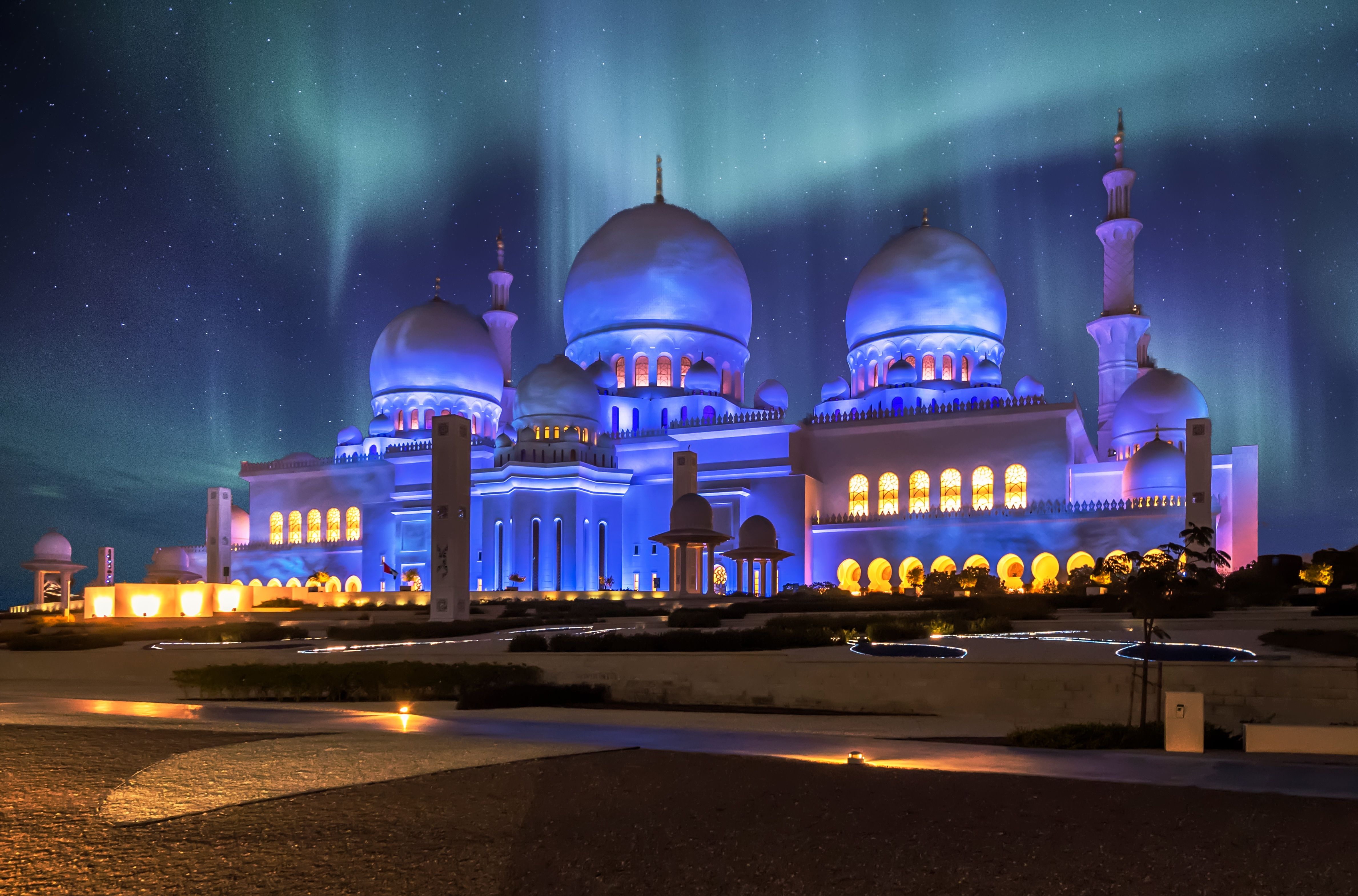 4756x3139 Download Aurora Borealis Architecture Mosque Abu Dhabi Dome United Arab Emirates Night Religious Sheikh Zayed Grand Mosque 4k Ultra HD Wallpaperx3139