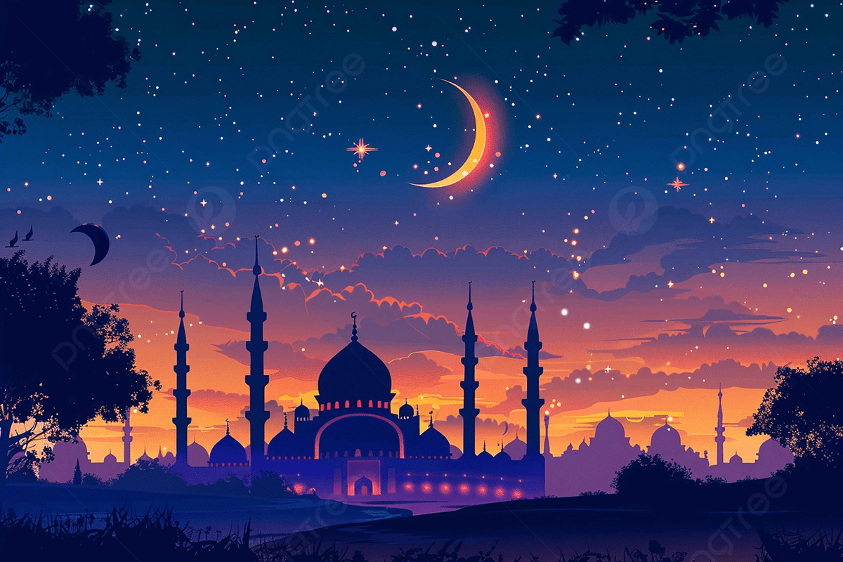 1200x800 Beautiful Mosque Landscape At The Night And Halfmoon For Islamic Background, Beautiful, Mosque Landscape, For Islamic Background Image And Wallpaper for Free Download