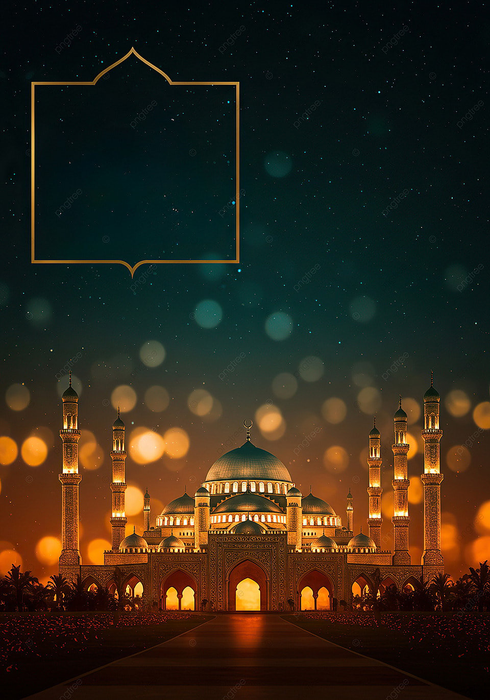 960x1371 Islamic Mosque Night Background With Sparkling Lights Wallpaper Image For Free Download