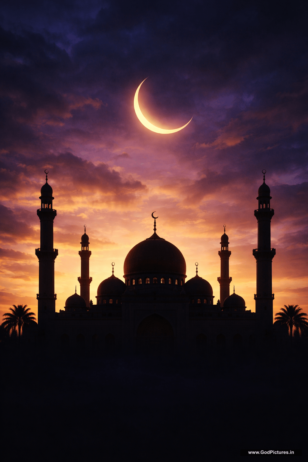 1024x1536 Mosque Silhouette Crescent Moon - Twilight Sky HD Wallpaper