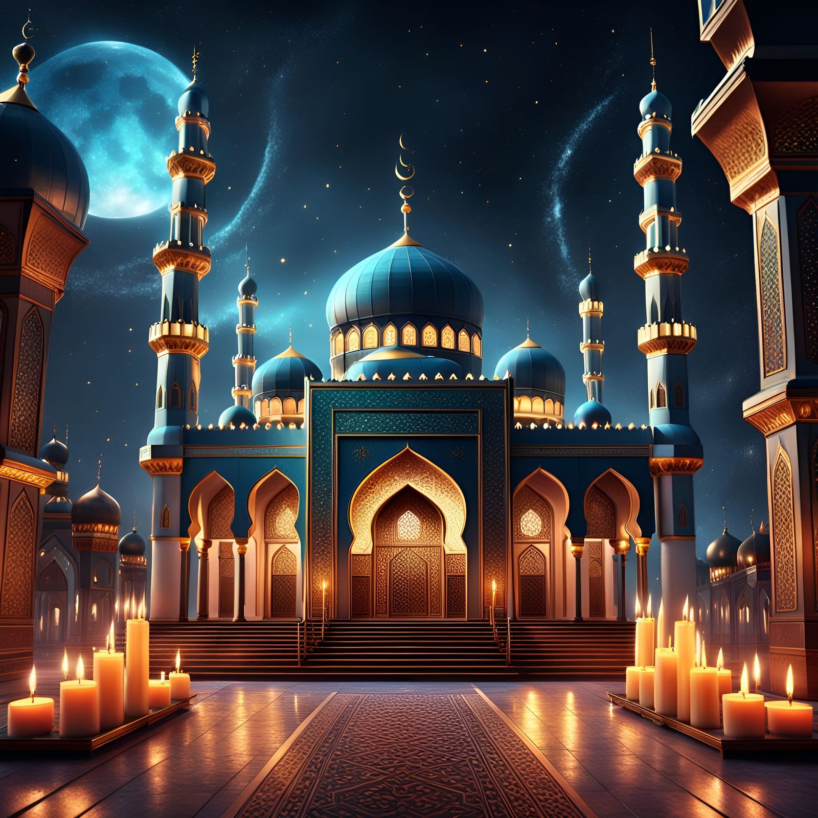1600x1600 Ramadan Mosque Illuminated with Candles in Detaile