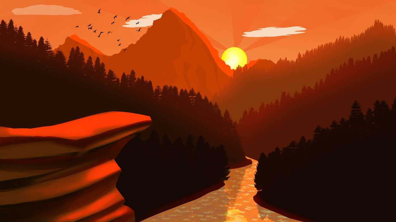 1366x768 Sunset Mountains Mimimalist HD Wallpaper (1366x768)