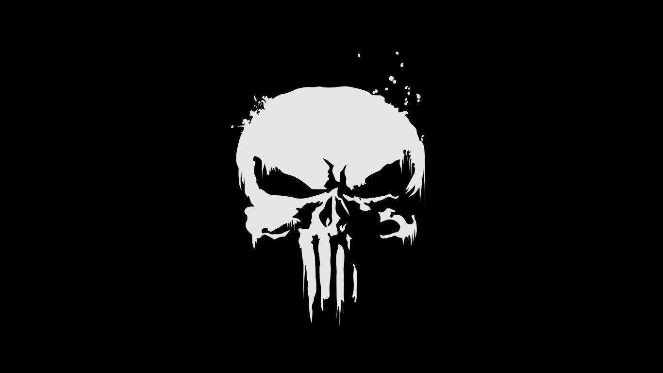 1366x768 Download The Punisher, skull, minimal, superhero, dark wallpaper, 1366x Tablet, laptop