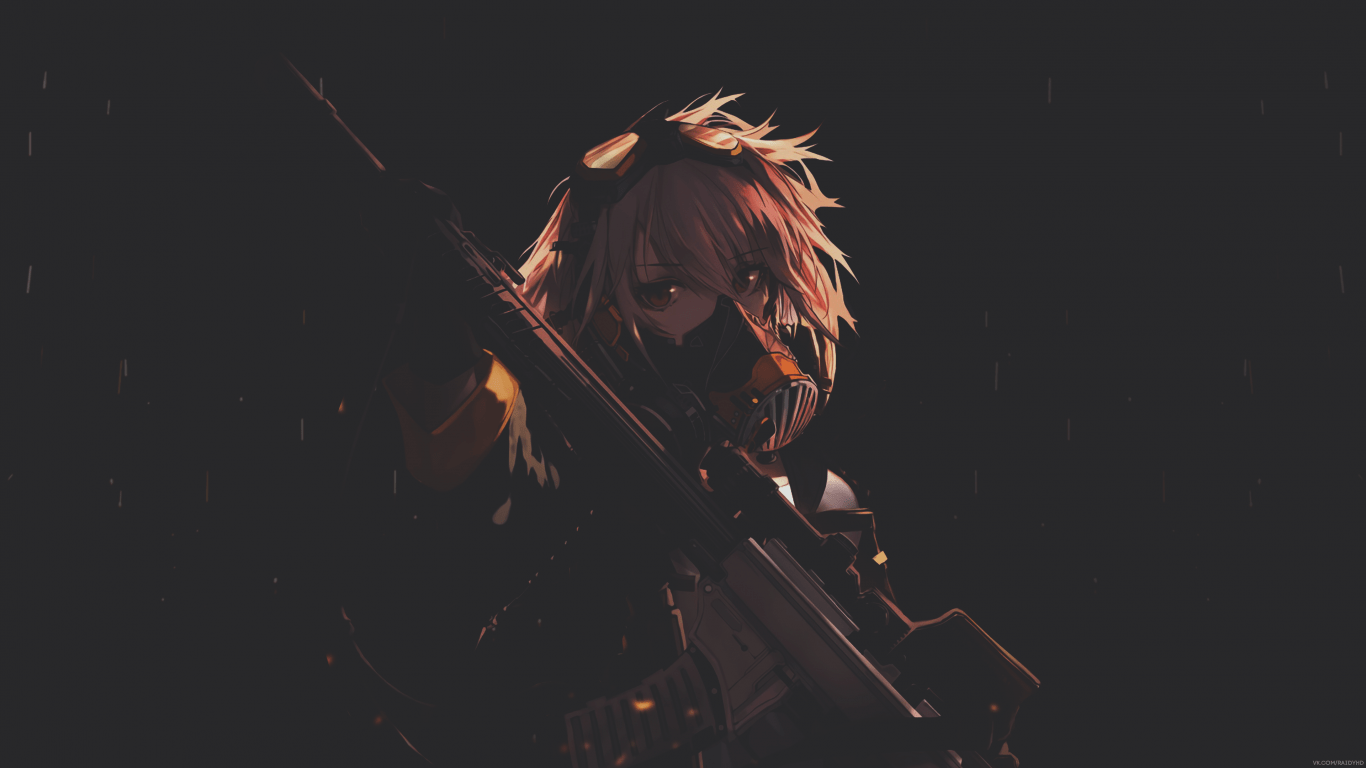 1366x768 Download 1366x768 Anime Girl, Dark, Gas Mask, Short Hair