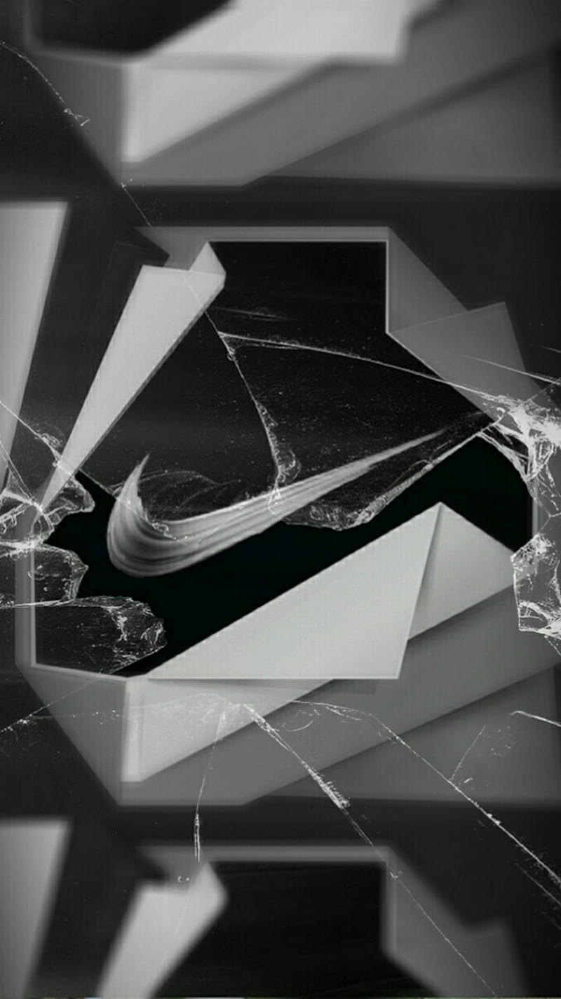800x1424 Silver nike, glass, gris, smashed, tick, HD phone wallpaper