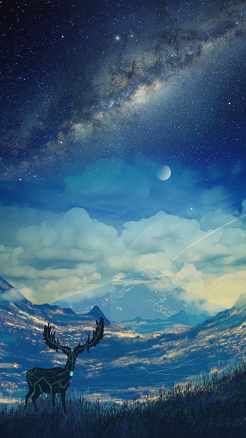 800x1422 Animated nature, animation, blue sky, dear, HD phone wallpaper
