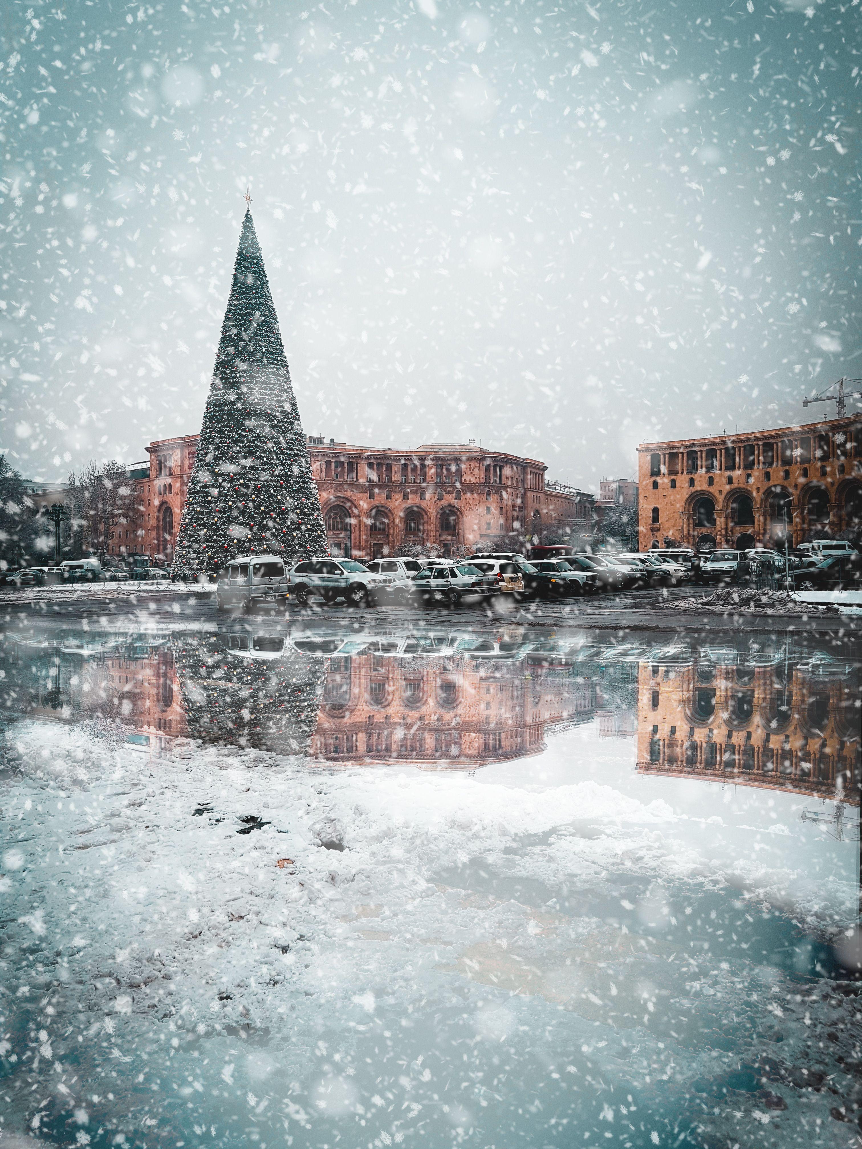 3024x4032 Yerevan City Republic Square, New Year, Christmas Tree, Snowing