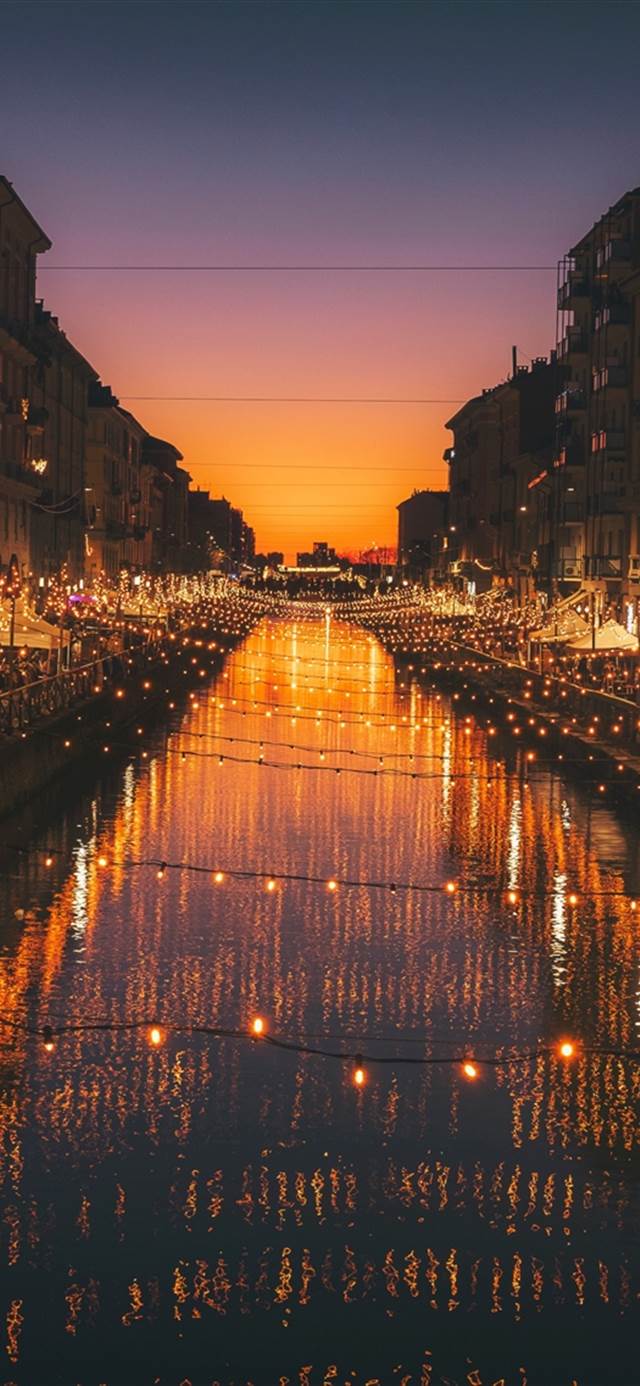 640x1386 Milan italy river evening city Phone Wallpaper Download