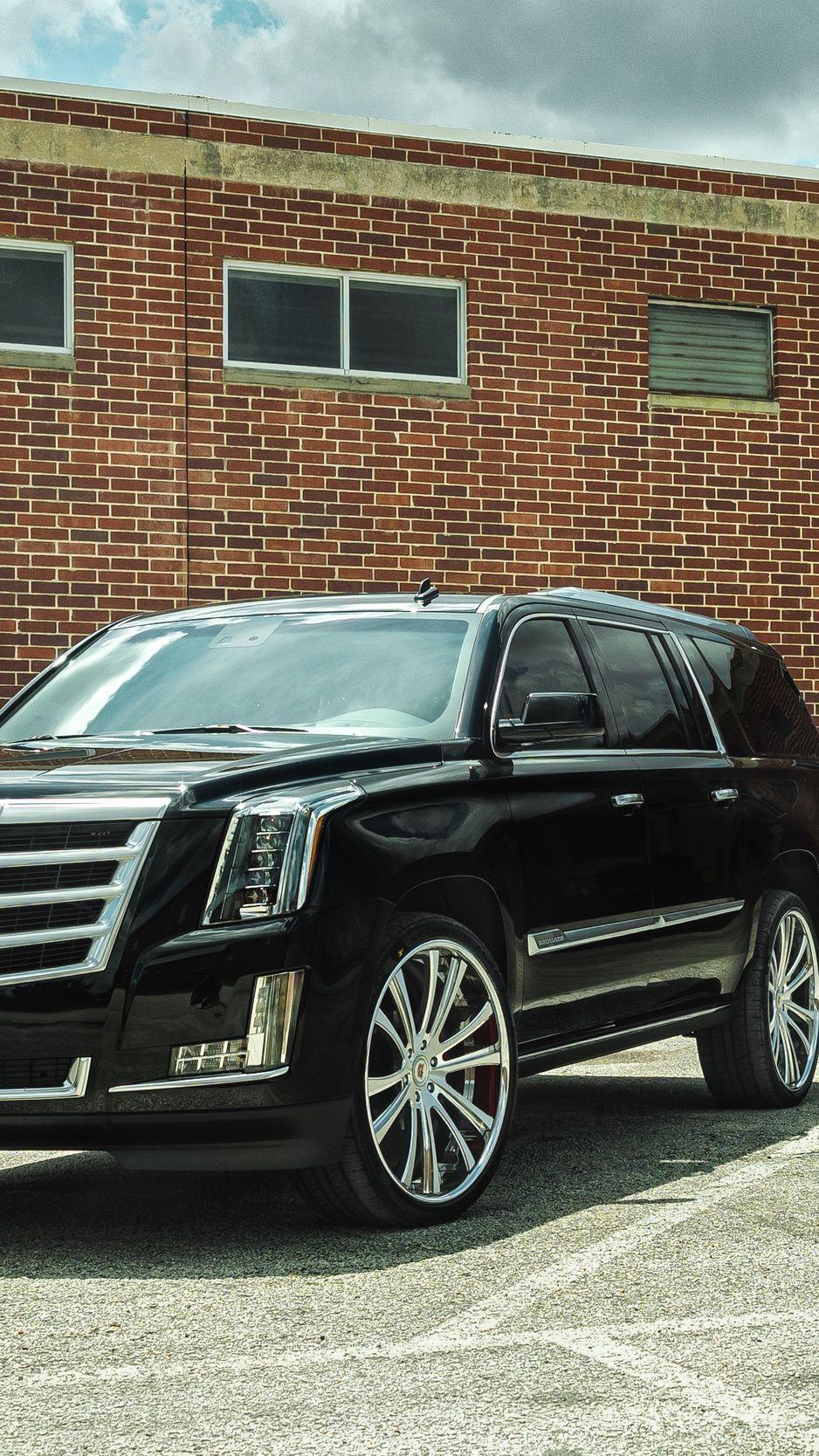 938x1668 Download wallpaper 938x1668 cadillac, escalade, black, side view