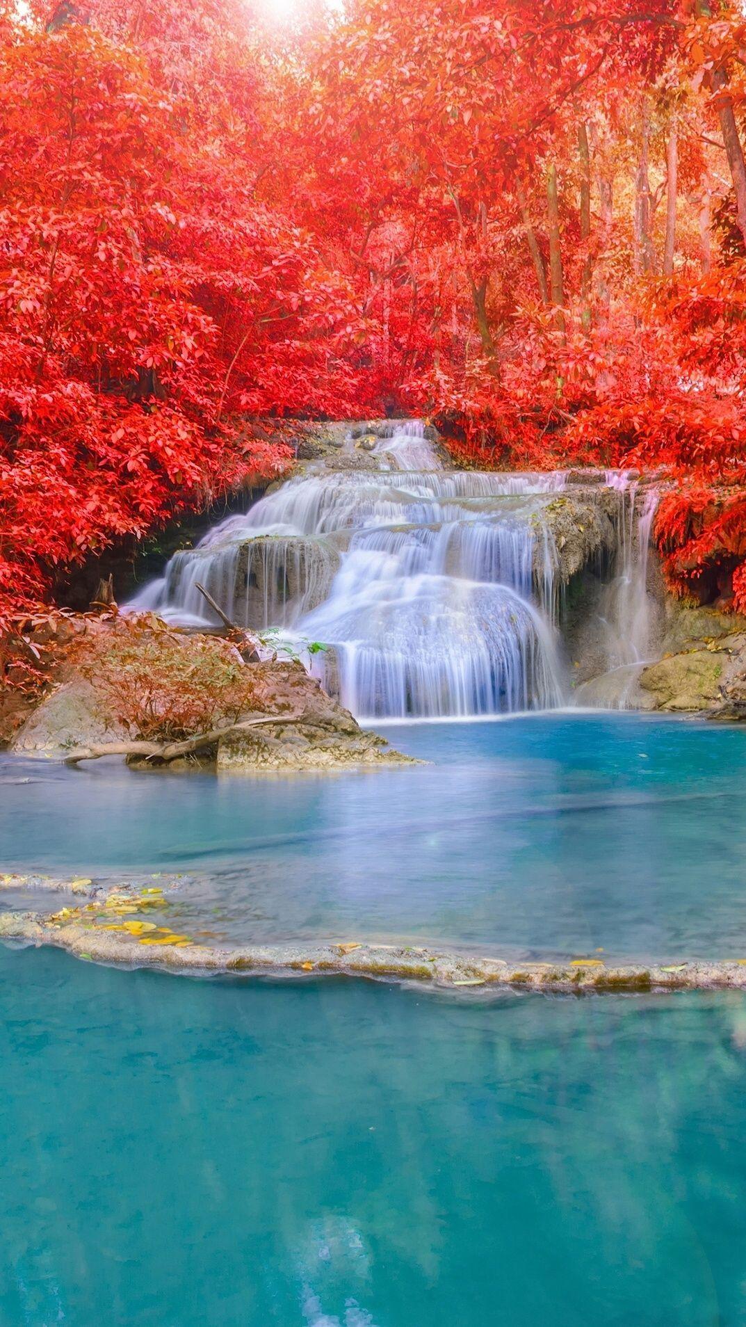 1073x1908 Waterfall River iPhone Wallpaper Rocks And Trees