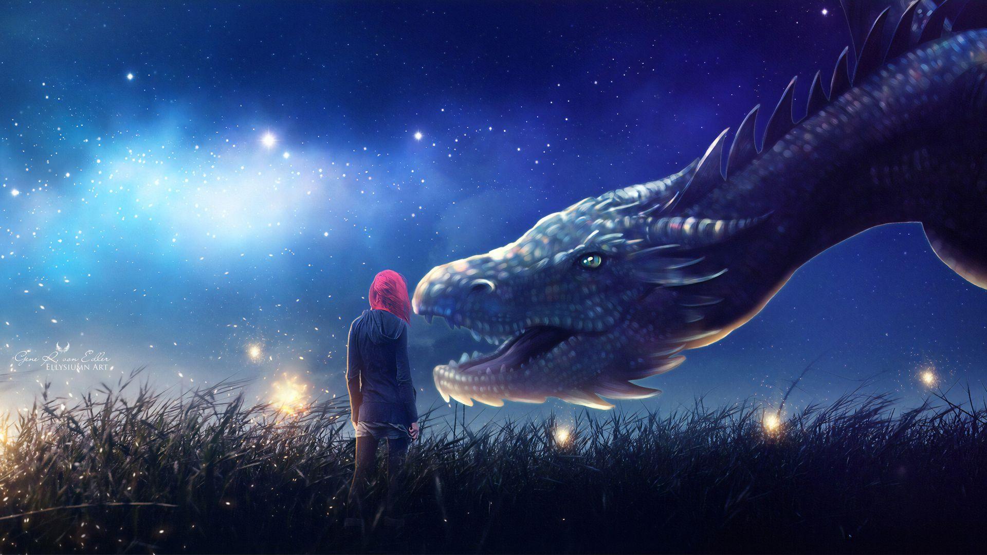 1920x1080 Fantasy Girl With Dragon 1080P Laptop Full HD Wallpaper