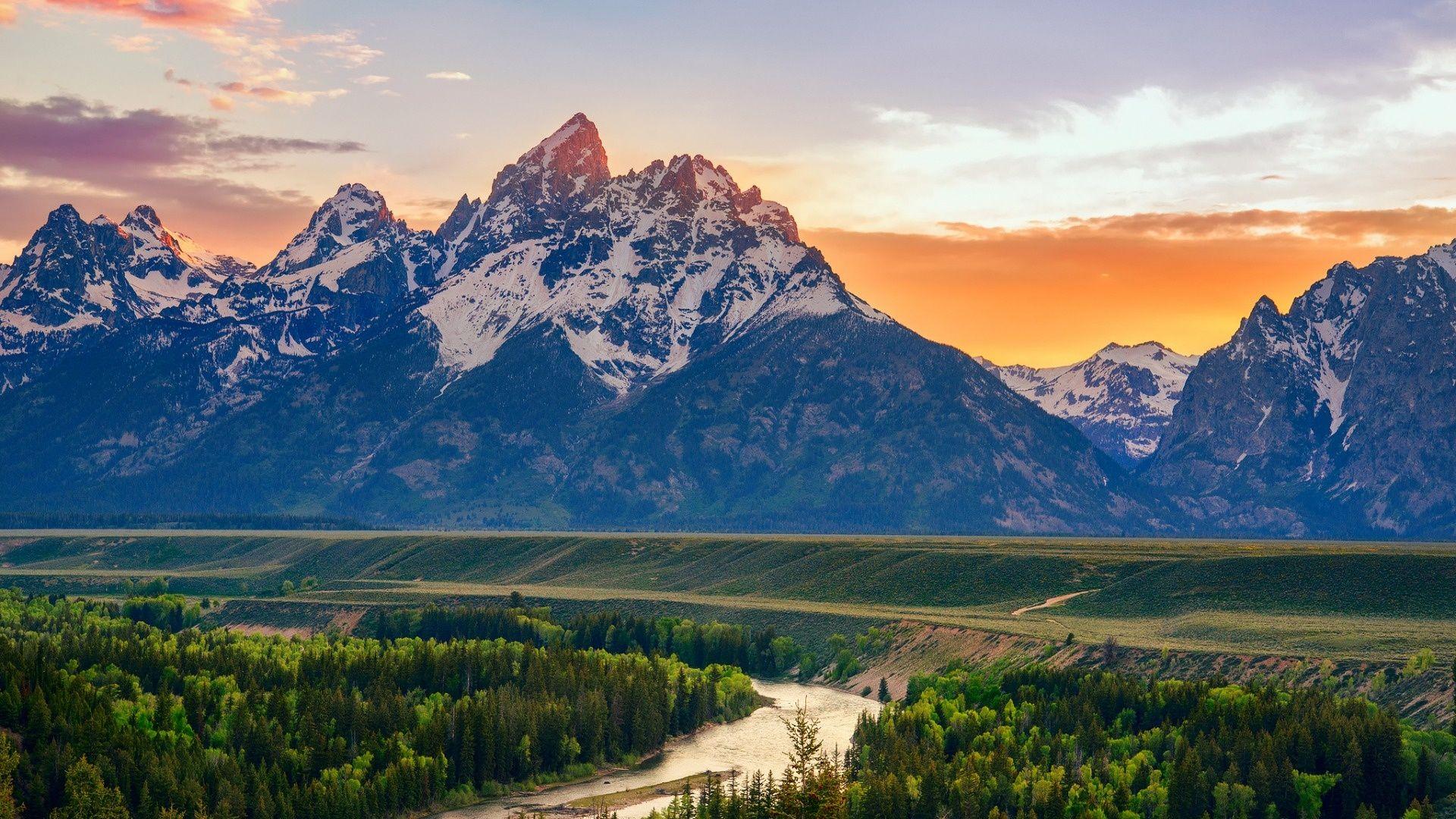 1920x1080 Grand Teton River Mountain Summer Wallpaper