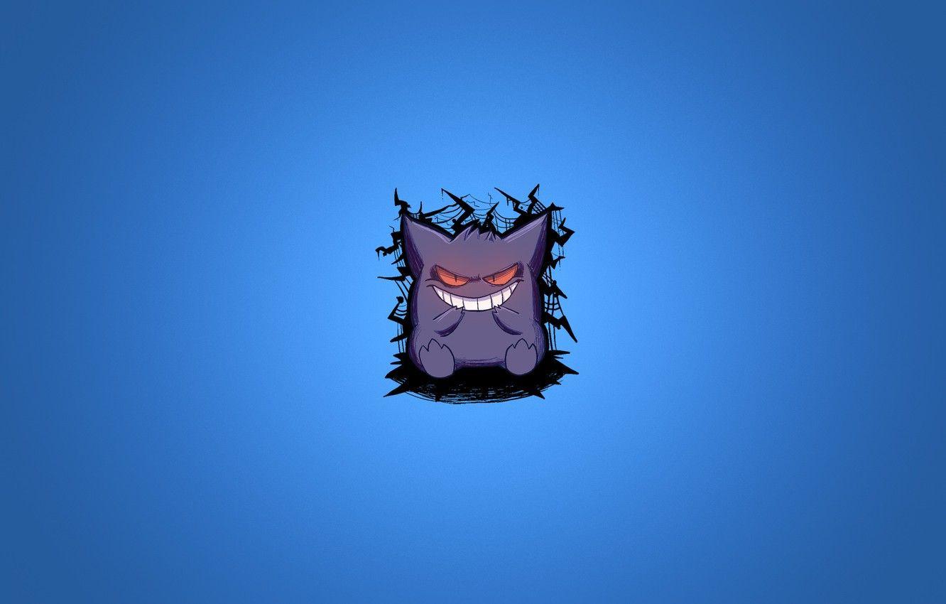1332x850 Wallpaper purple, smile, minimalism, blue background, pokemon, pokemon, Gengar image for desktop, section минимализм