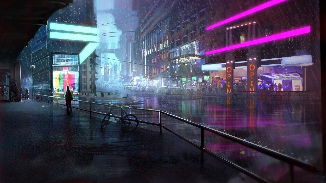 1360x765 cyberpunk wallpaper (1920x1080). Futuristic city