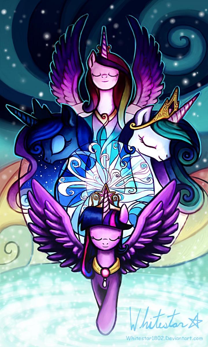 720x1200 Princess Luna Cadence Celestia And Twilight Sparkle Wallpaper