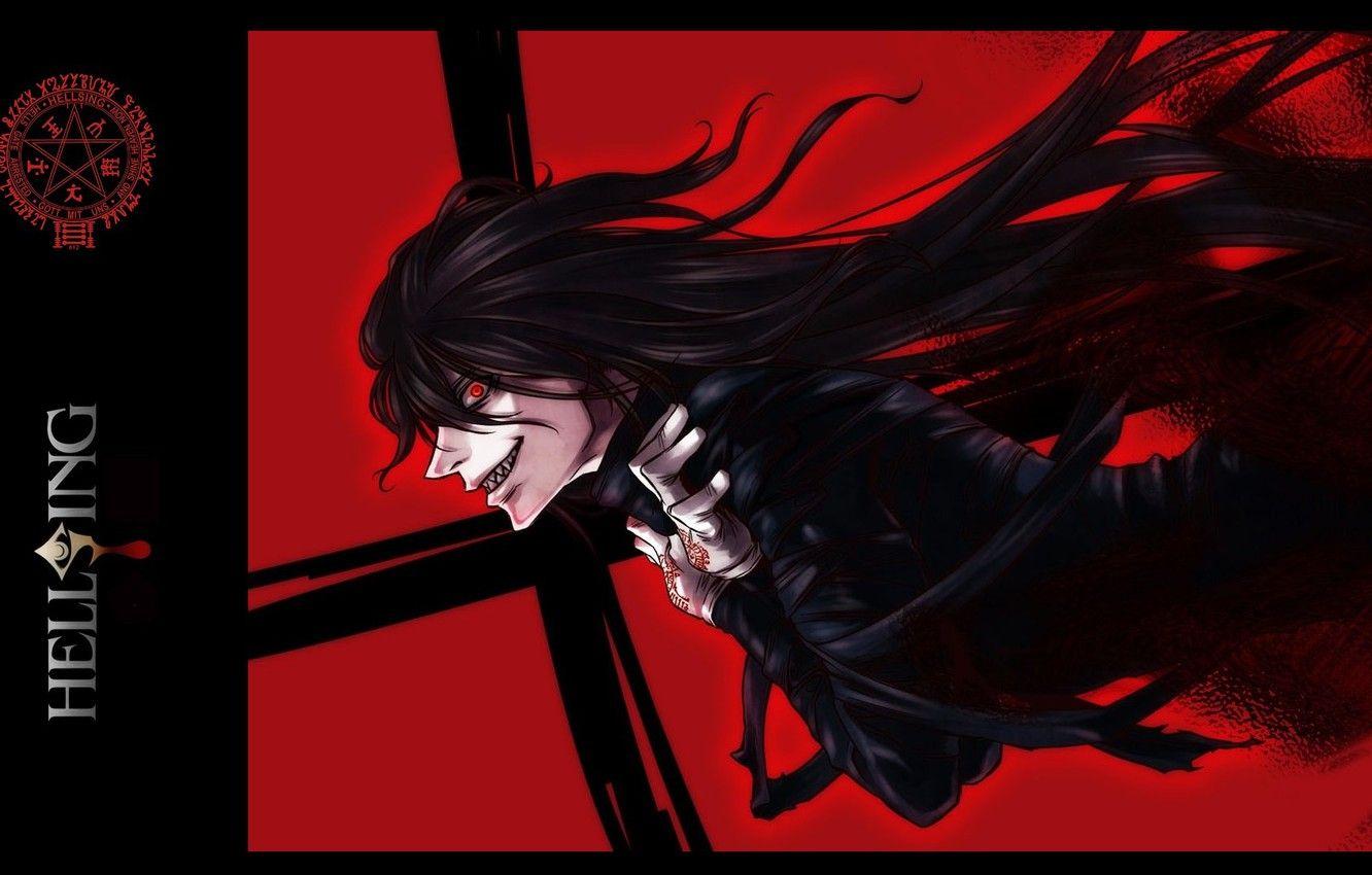 1332x850 Wallpaper cross, characters, vampire, Hellsing, red eyes
