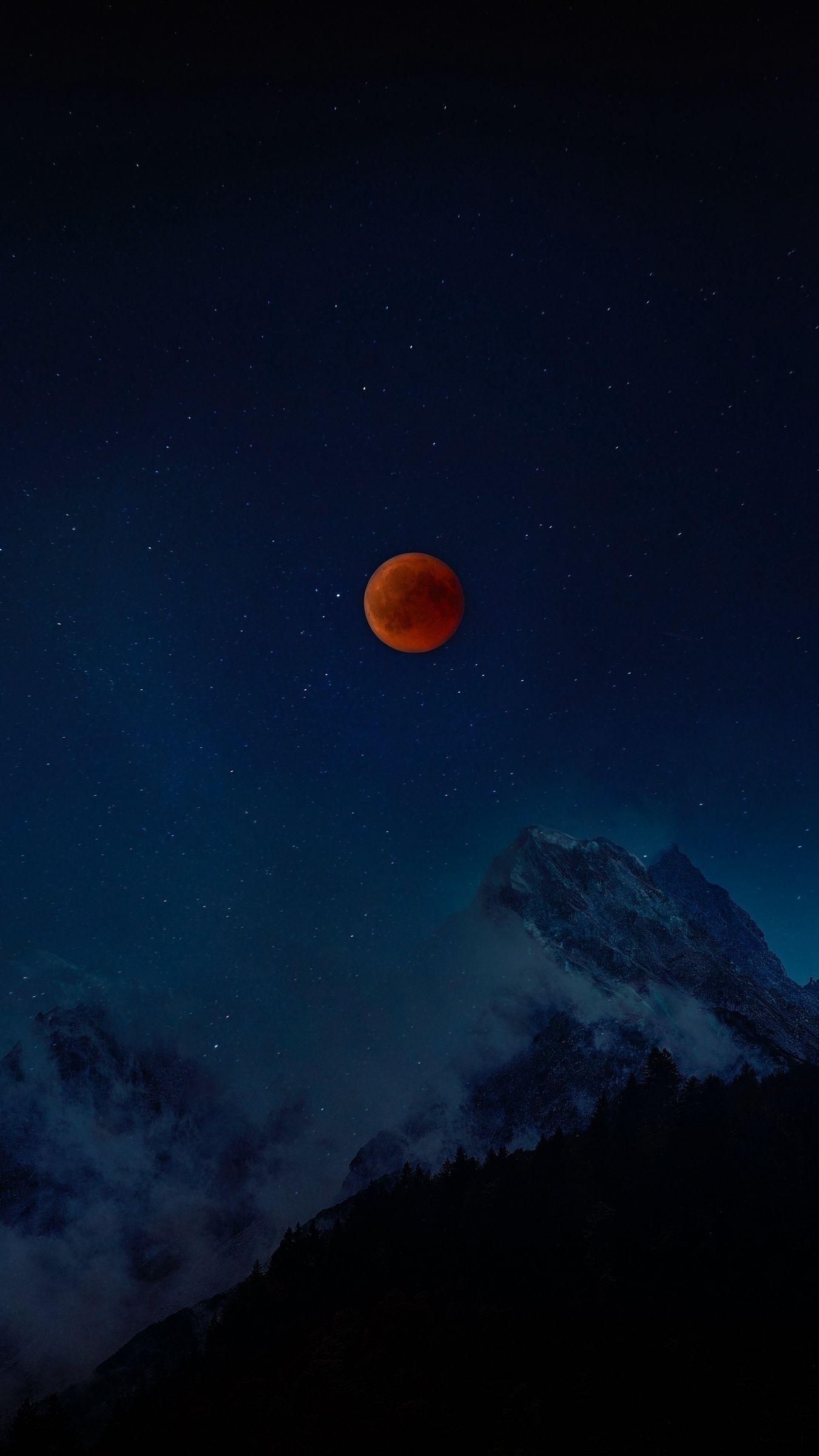 1350x2400 Download wallpaper 1350x2400 full moon, red moon, starry sky