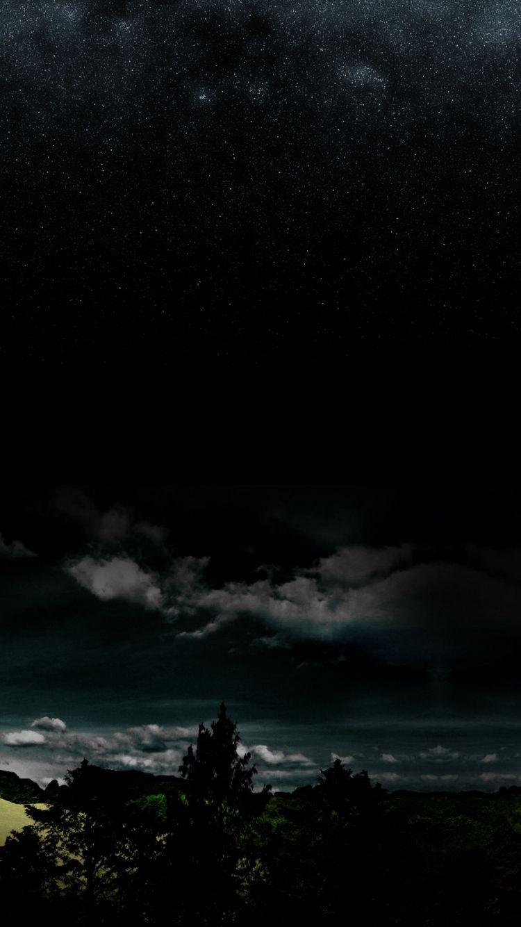 750x1334 Free download Night Darkness Stars Wood Clouds Wallpaper