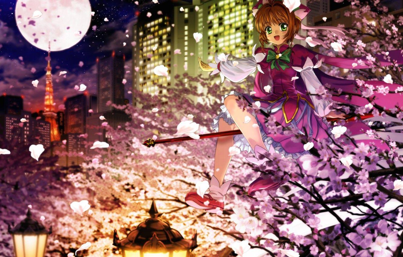 1332x850 Wallpaper art, mutsuki, anime, the city, kinomoto sakura, card