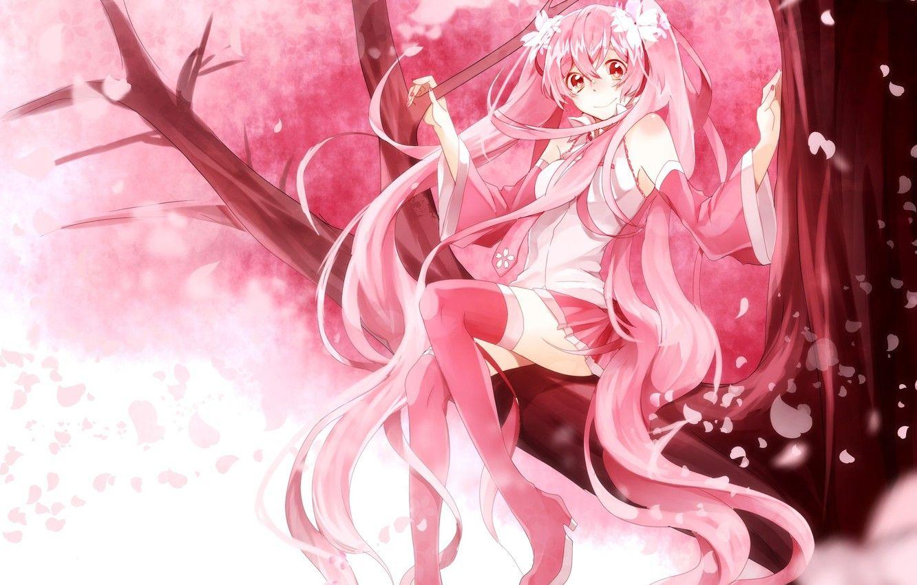 1332x850 Wallpaper girl, tree, anime, petals, Sakura, art, vocaloid, sakura, mike image for desktop, section прочее