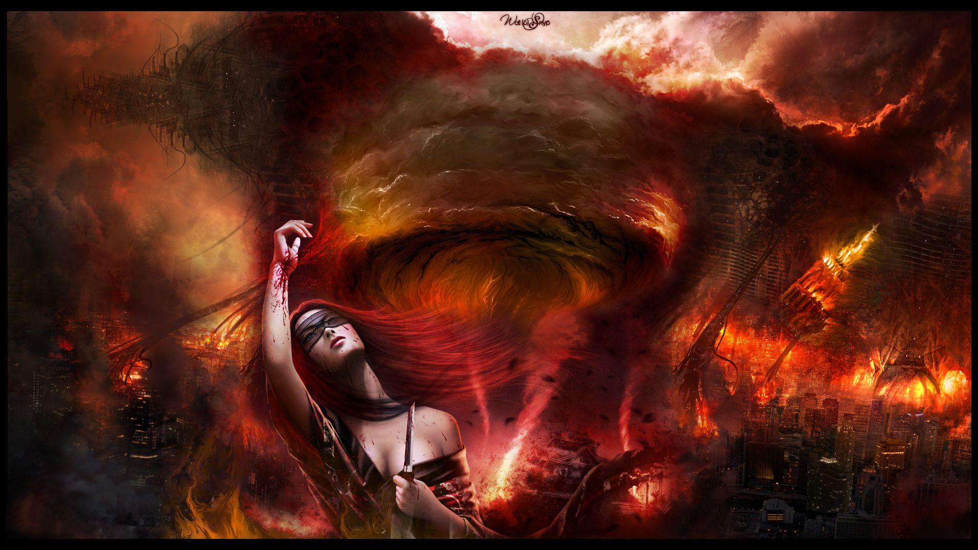 1920x1080 Dark horror fantasy mood asian oriental women apocalyptic