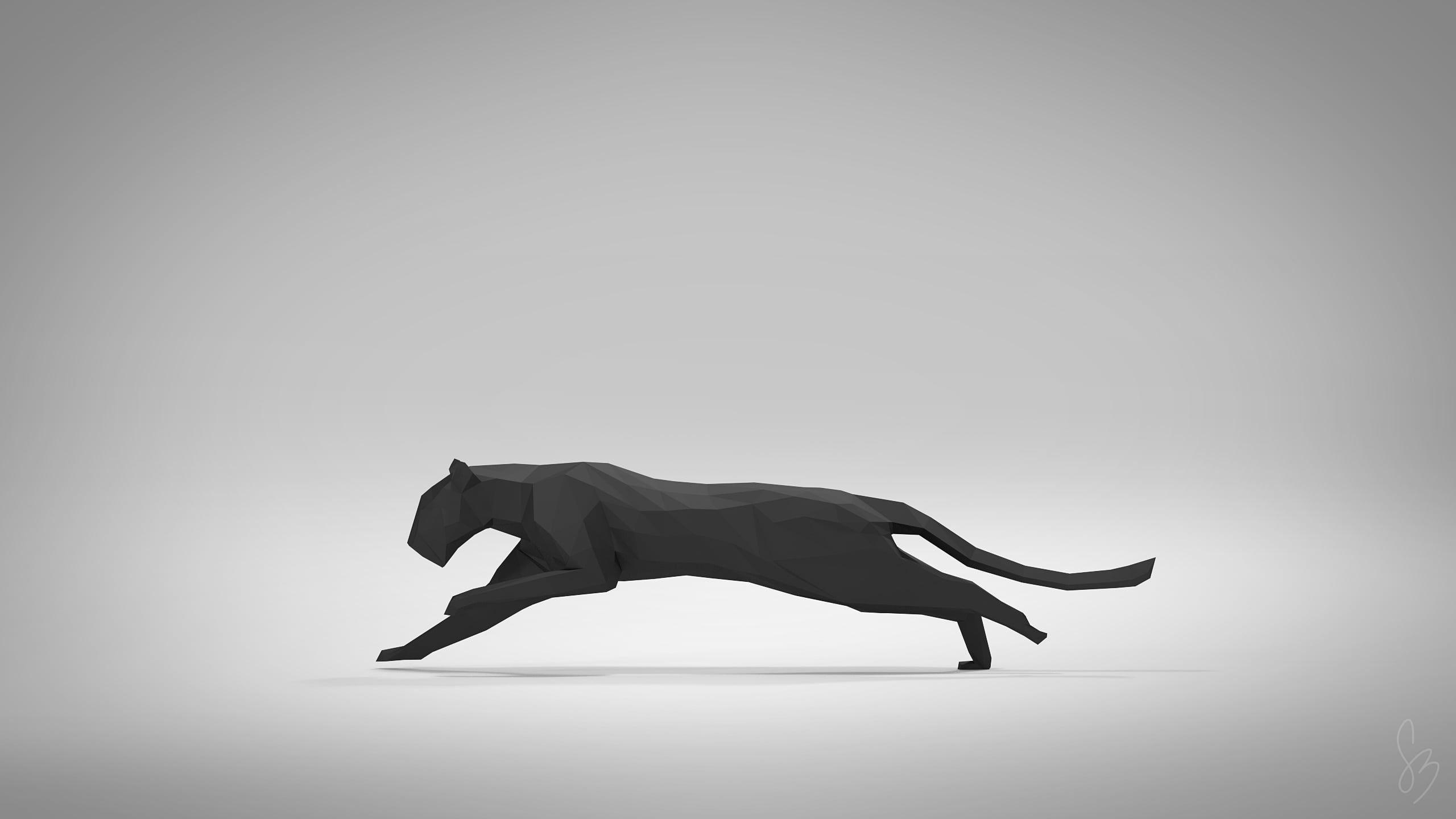 2560x1440 black Jaguar clip art, black panther figurine #animals digital art