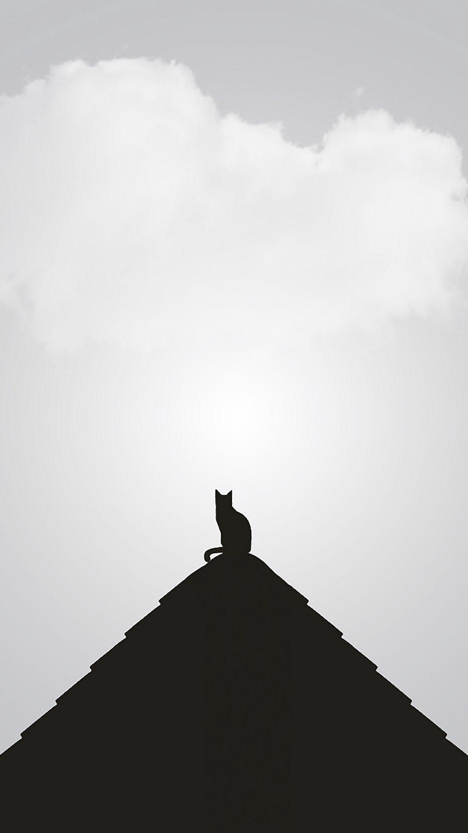 938x1668 Download wallpaper 938x1668 roof, cat, black, bw, minimalism