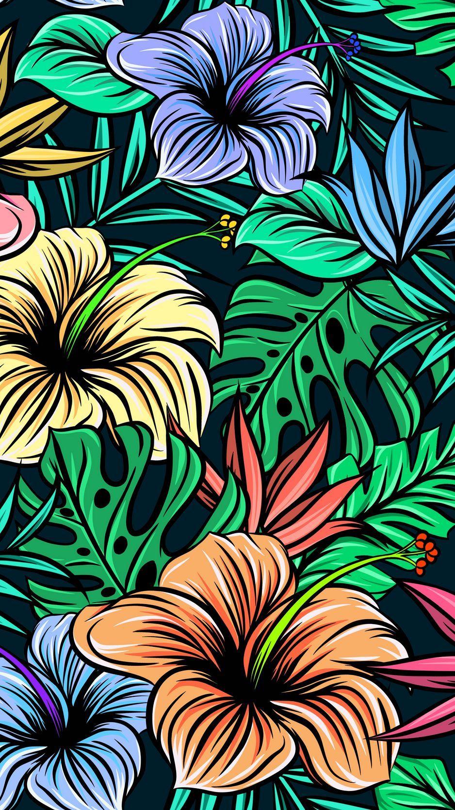 938x1668 Download wallpaper 938x1668 hibiscus, flowers, patterns, exotic