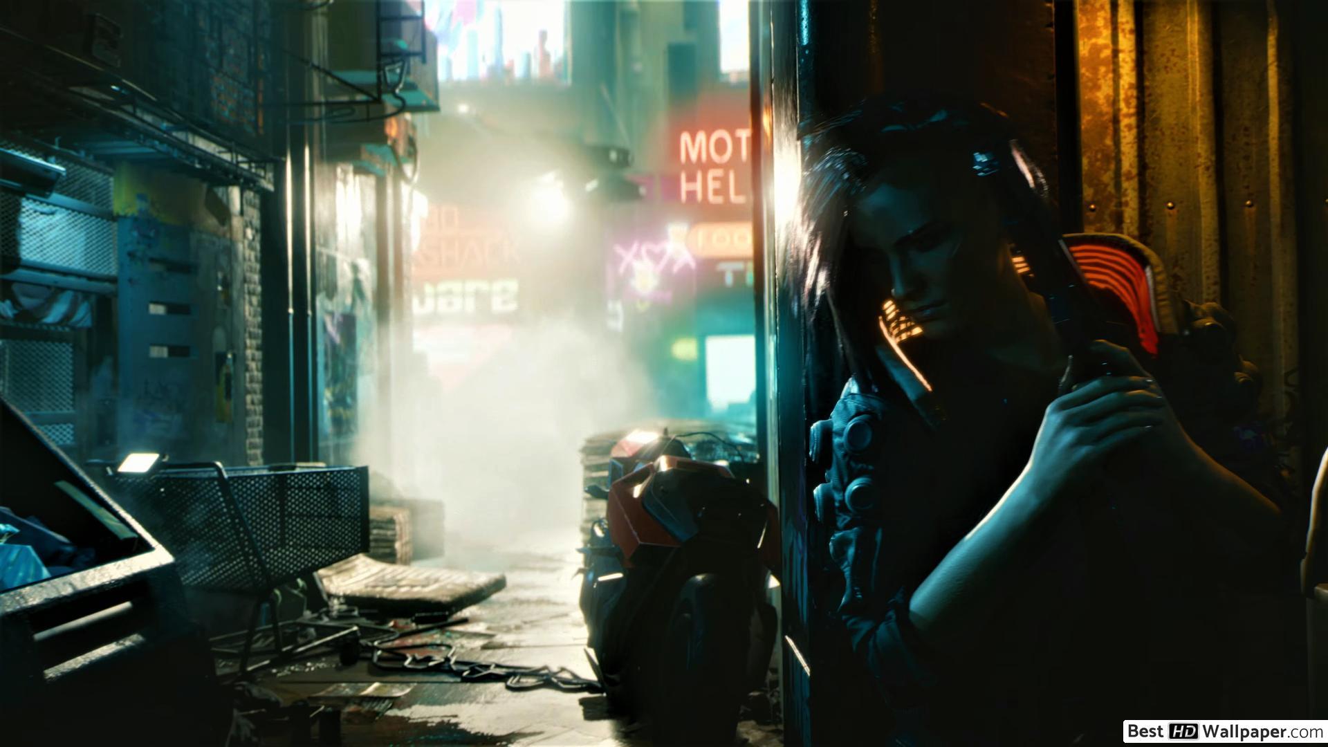 1920x1080 Cyberpunk 2077 in a dark alley HD wallpaper download