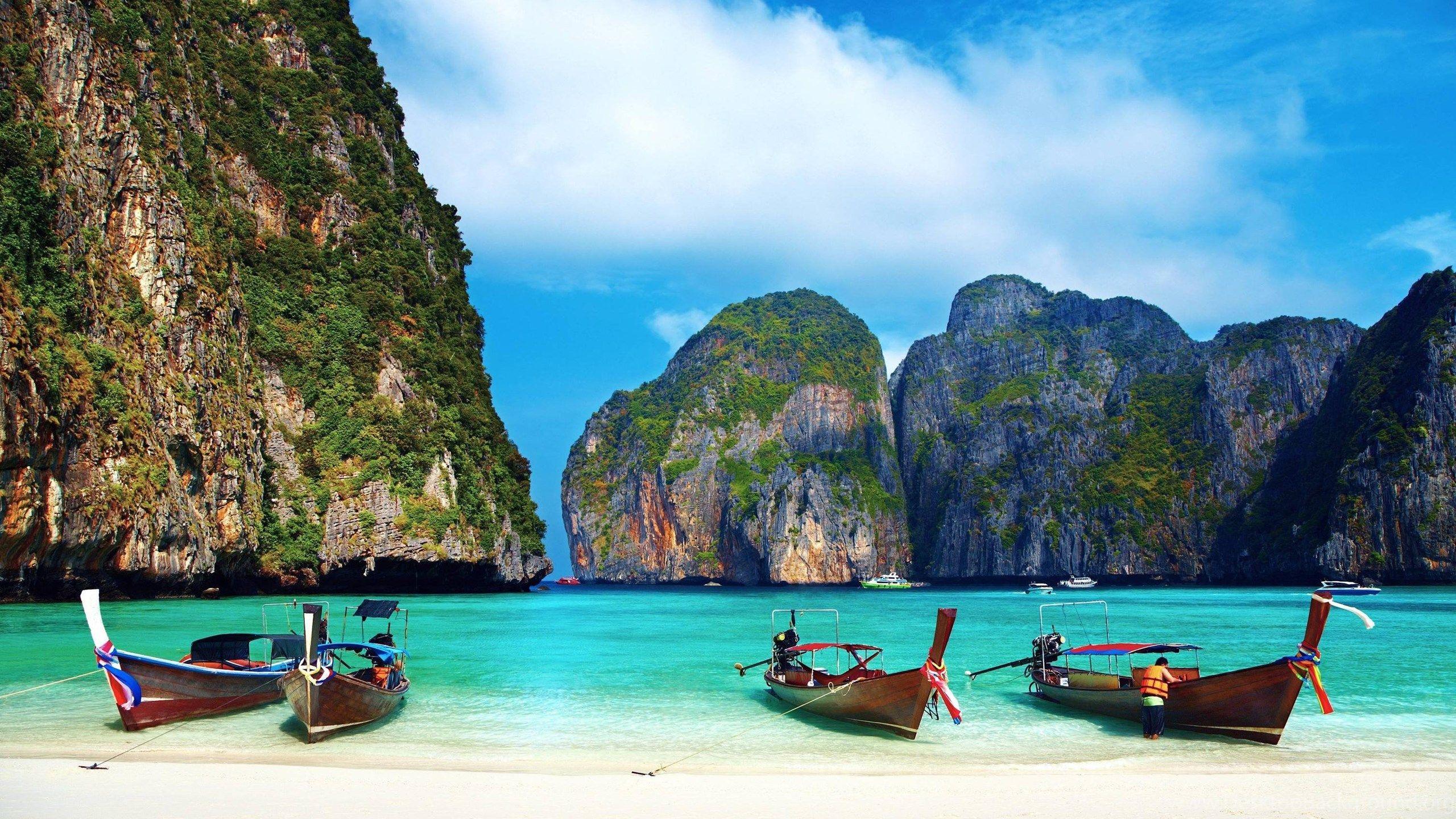 2560x1440 Download Wallpaper Thailand Tropics Beach Boat Free Desktop