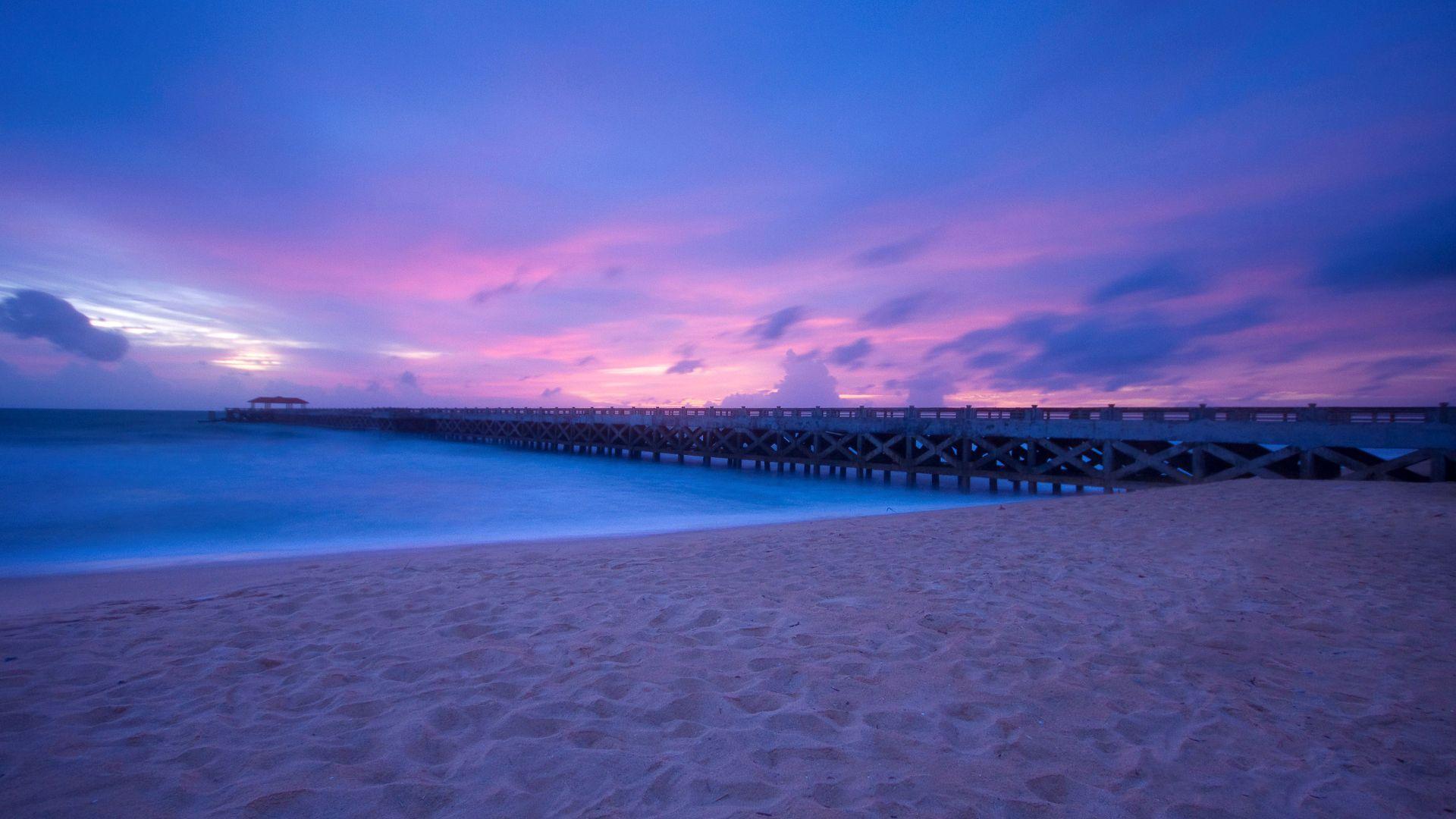1920x1080 Pier at Natai Beach in Thailand HD Wallpaper. Background Image