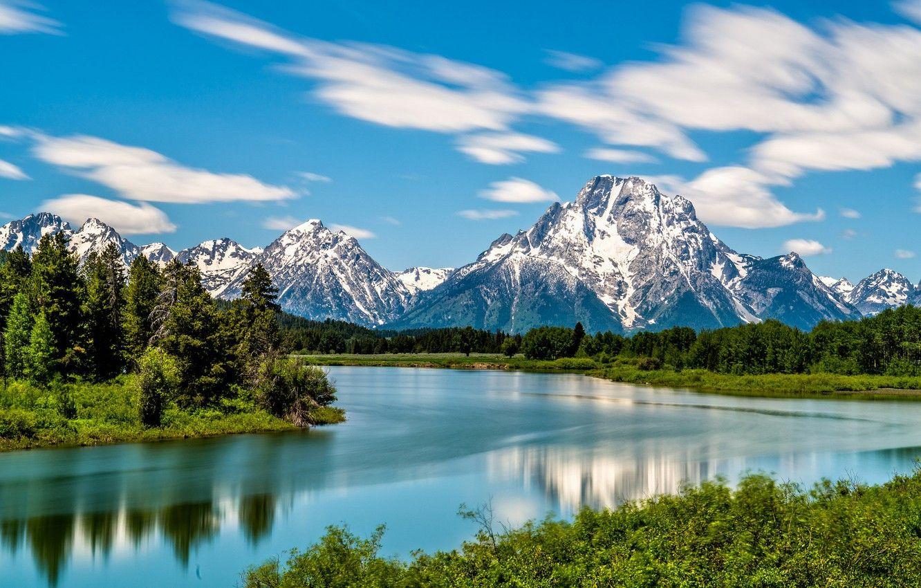 1332x850 Wallpaper forest, mountains, river, Wyoming, Wyoming, Grand Teton
