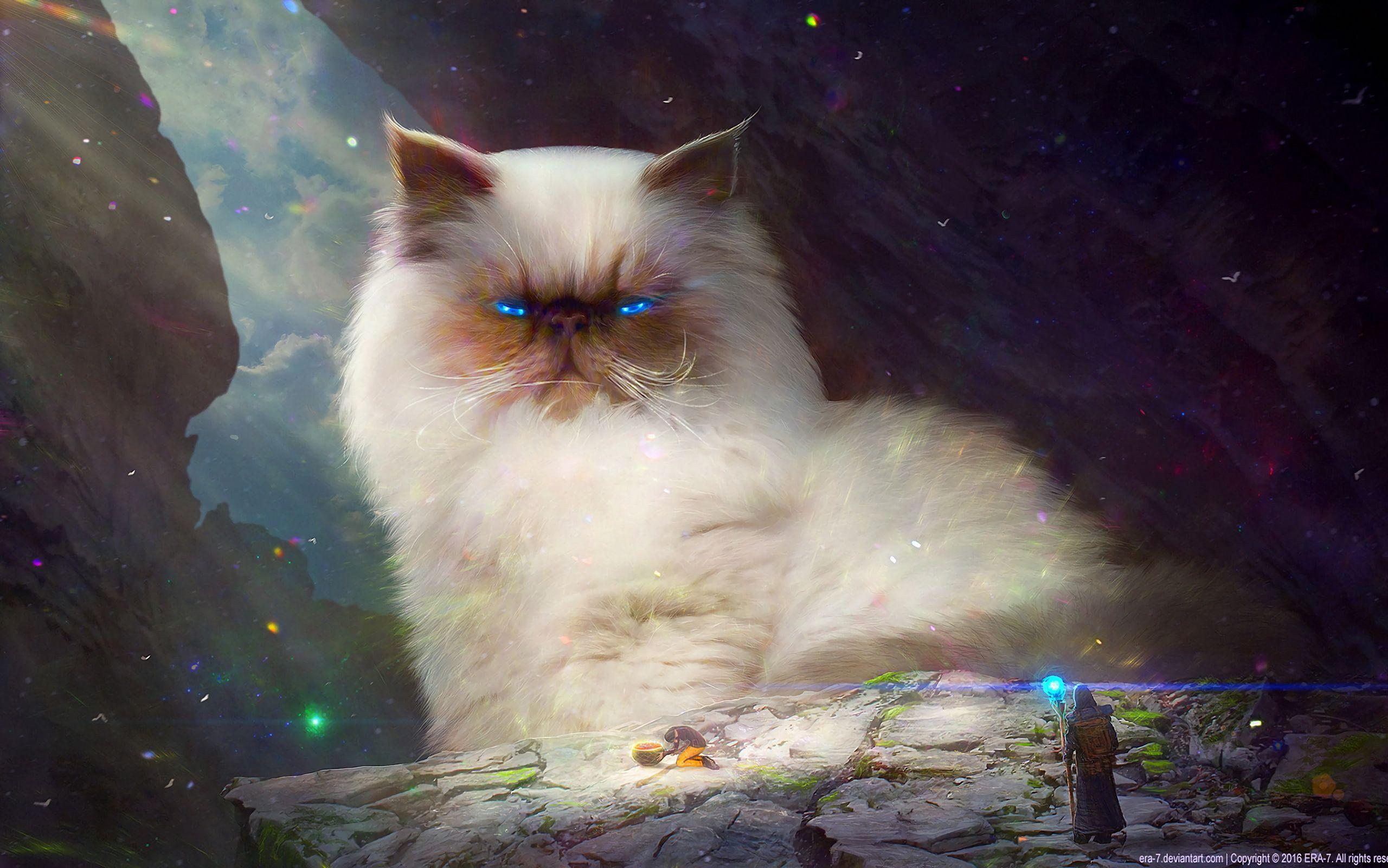 2560x1600 Download wallpaper 2560x1600 cat, king, view, fantasy, art