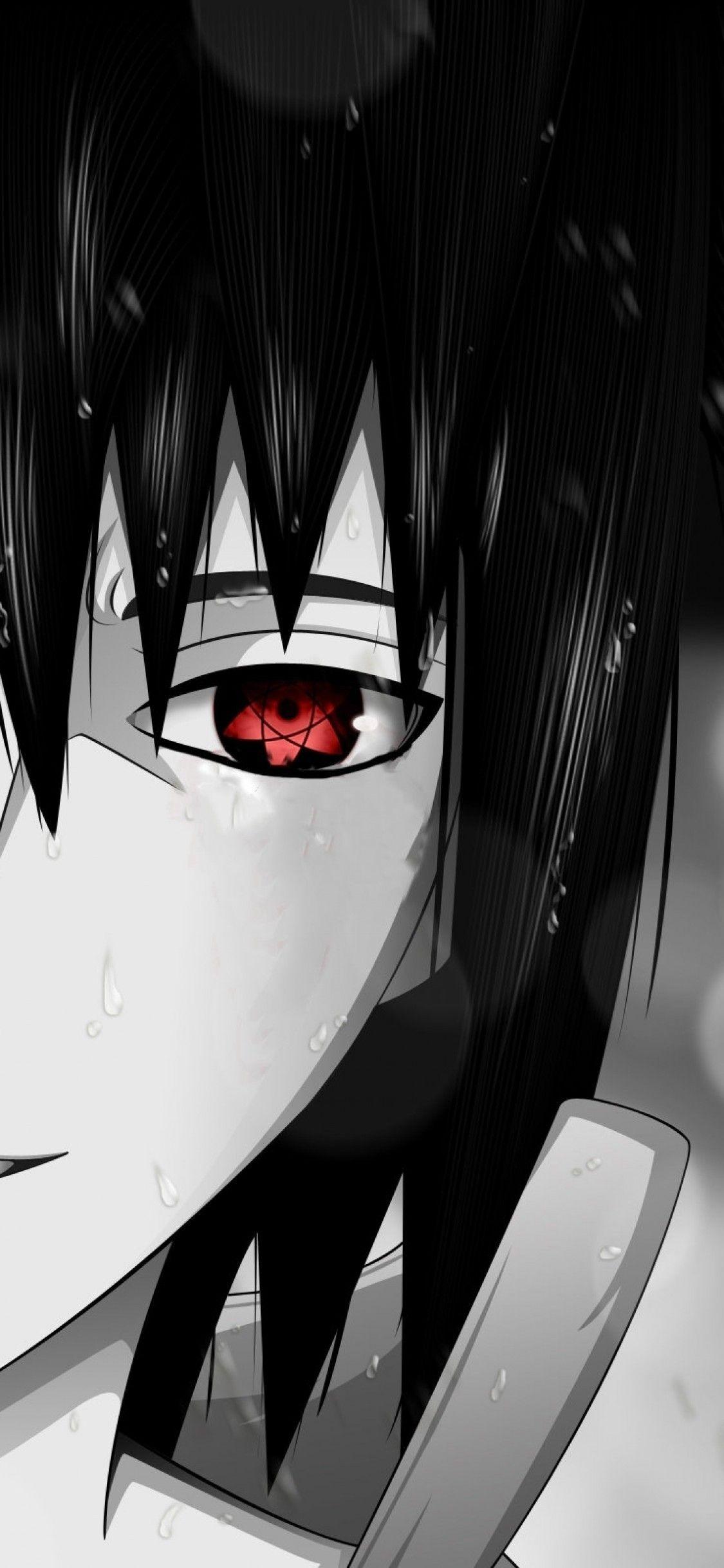 1125x2436 Naruto Shippuuden, Uchiha Sasuke, Red Eyes, Rain, Sharingan