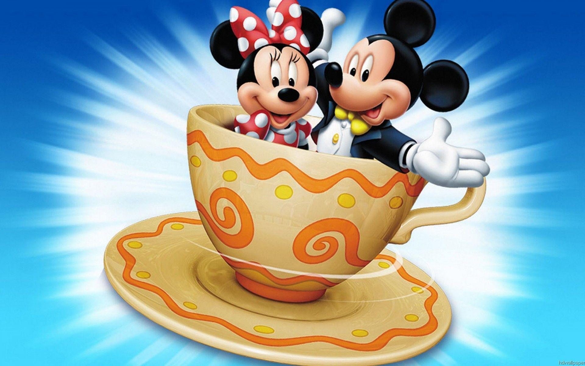 1920x1200 Mickey & Minnie Mouse Cartoon Picture Cup Coffee HD Wallpaper