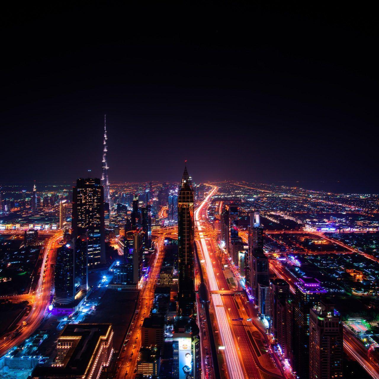 1280x1280 Dubai Skyscraper City Lights Cityscape Emirates Desktop Wallpaper