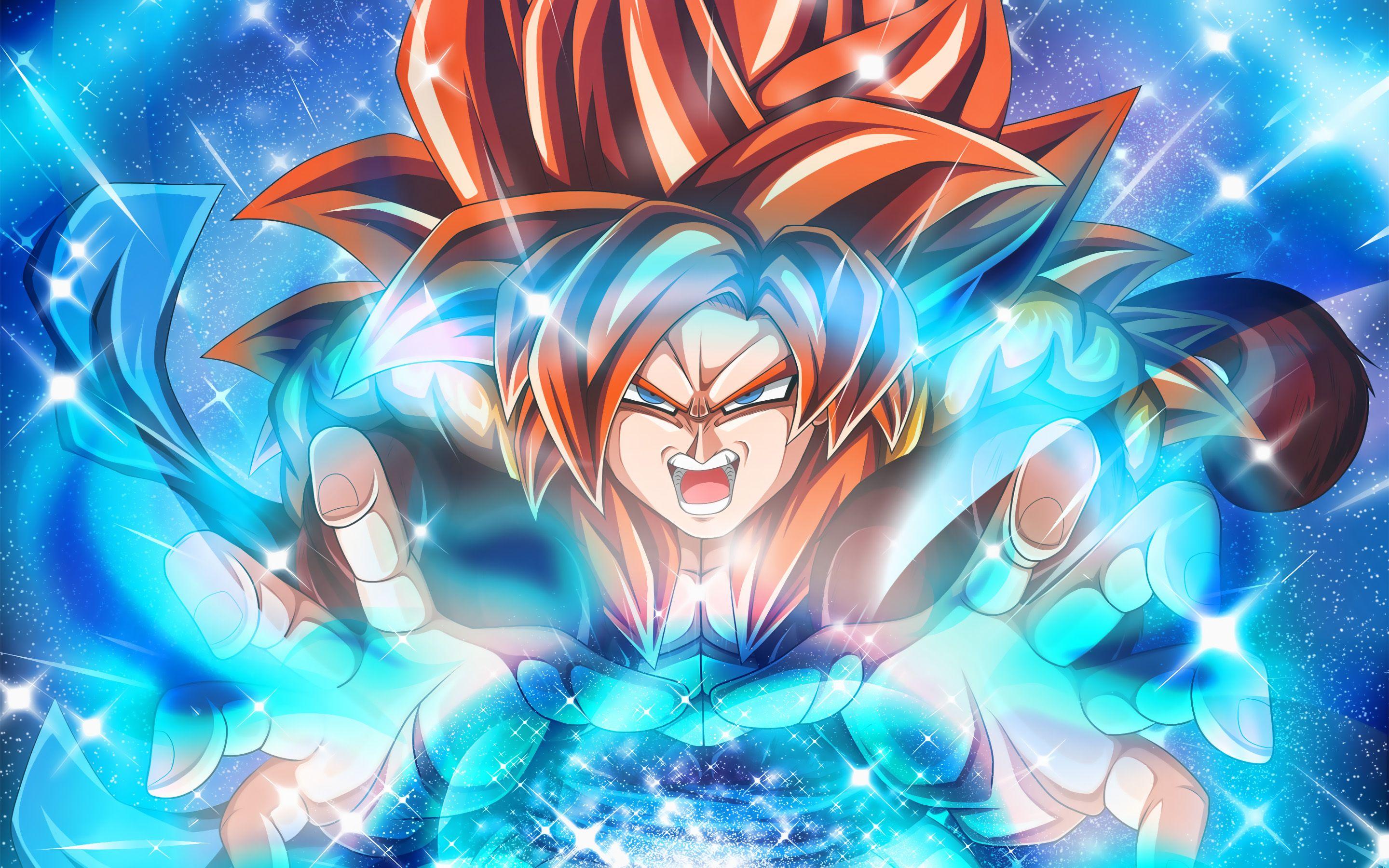 2880x1800 Download wallpaper Gogeta, blue fire, DBS, artwork, Super Saiyan