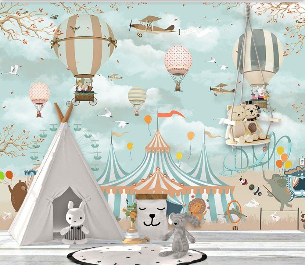 1000x869 Children's Room Wall Paper Cartoon Circus Animal Balloon Photo
