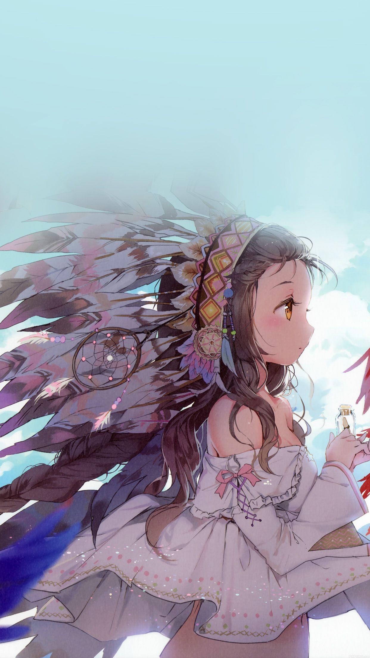 1242x2208 Indian Girl Anime Birds Illust Art