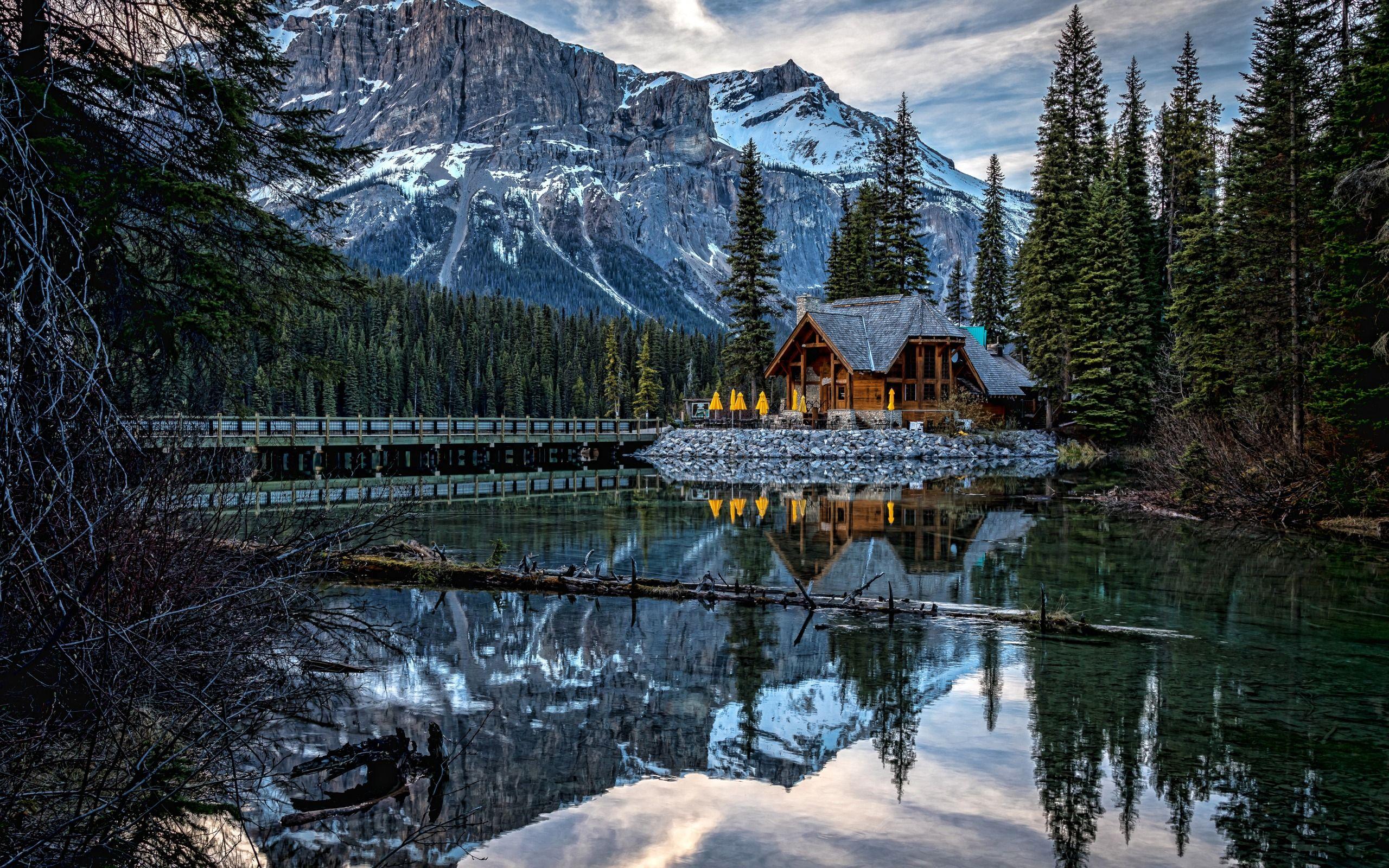 2560x1600 Download wallpaper Emerald Lake, mountain lake, mountain landscape, rocks, winter, forest, Canada, Canadian Rocky Mountains, British Columbia, Yoho National Park for desktop with resolution 2560x1600. High Quality HD picture wallpaper