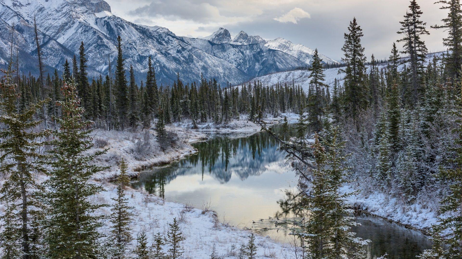 1920x1080 Canadian Rockies, Jasper National Park, Alberta, Canada, winter