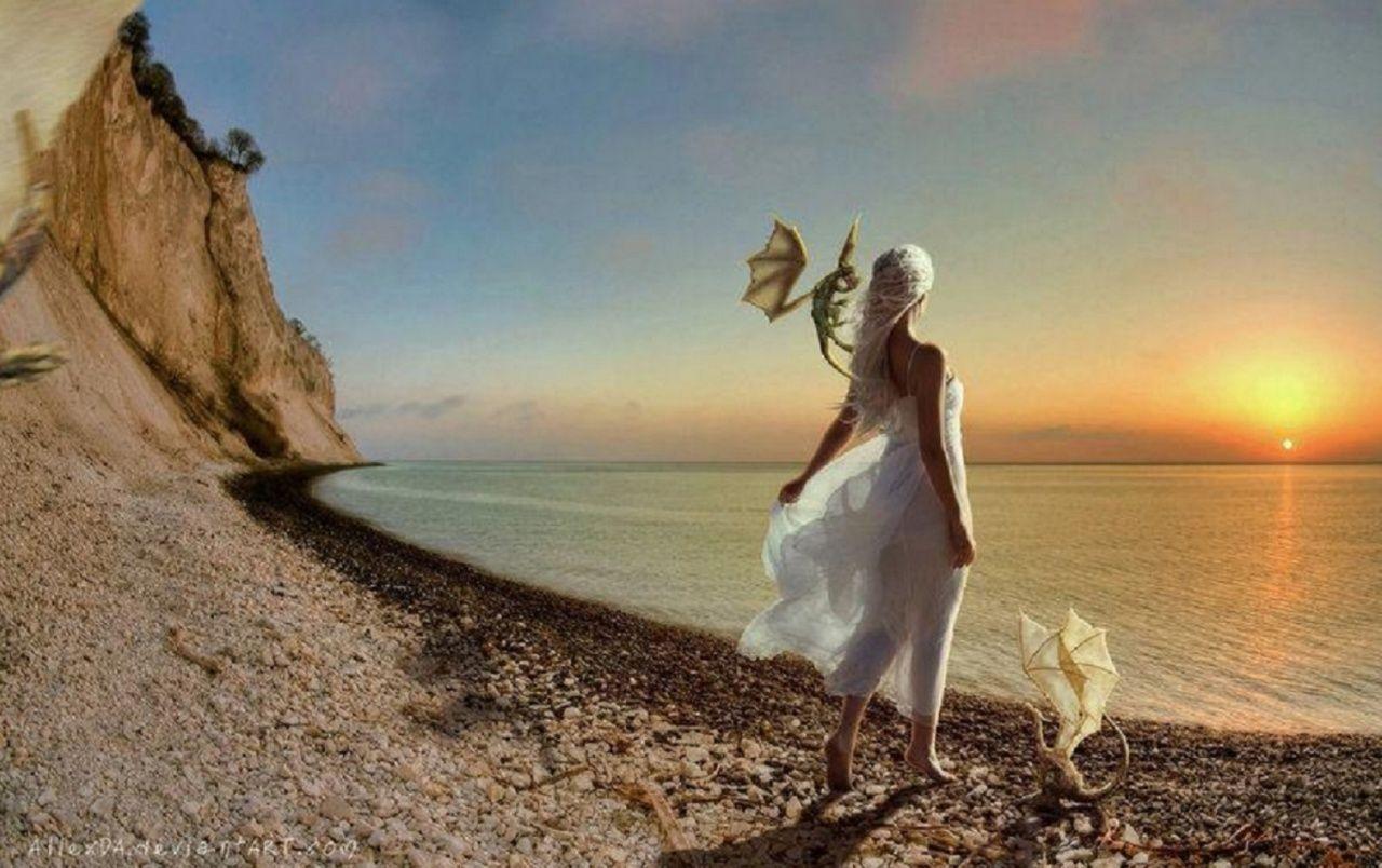 1280x804 Woman Blonde Dragons Ocean wallpaper. Woman Blonde Dragons Ocean