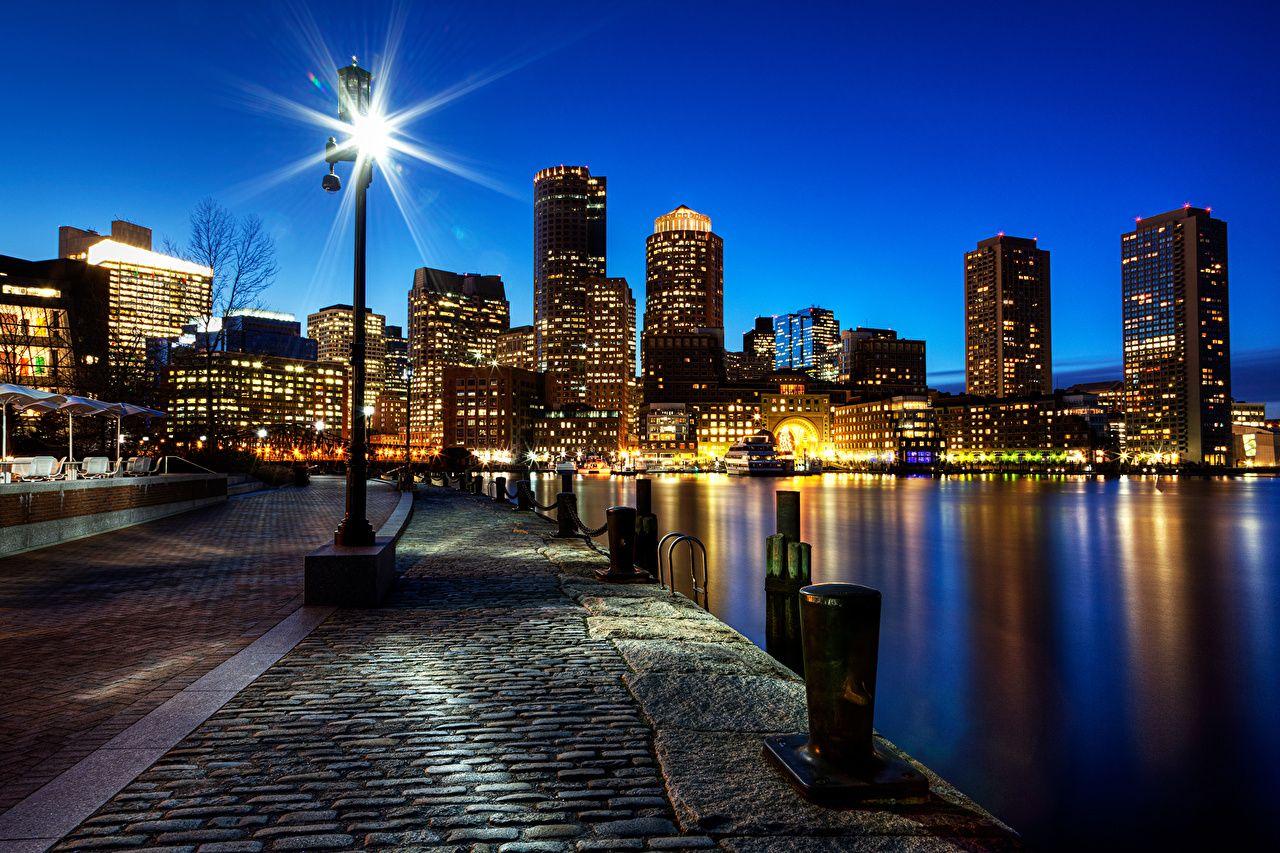 1280x853 Picture Boston USA Massachusetts Night Pavement Waterfront