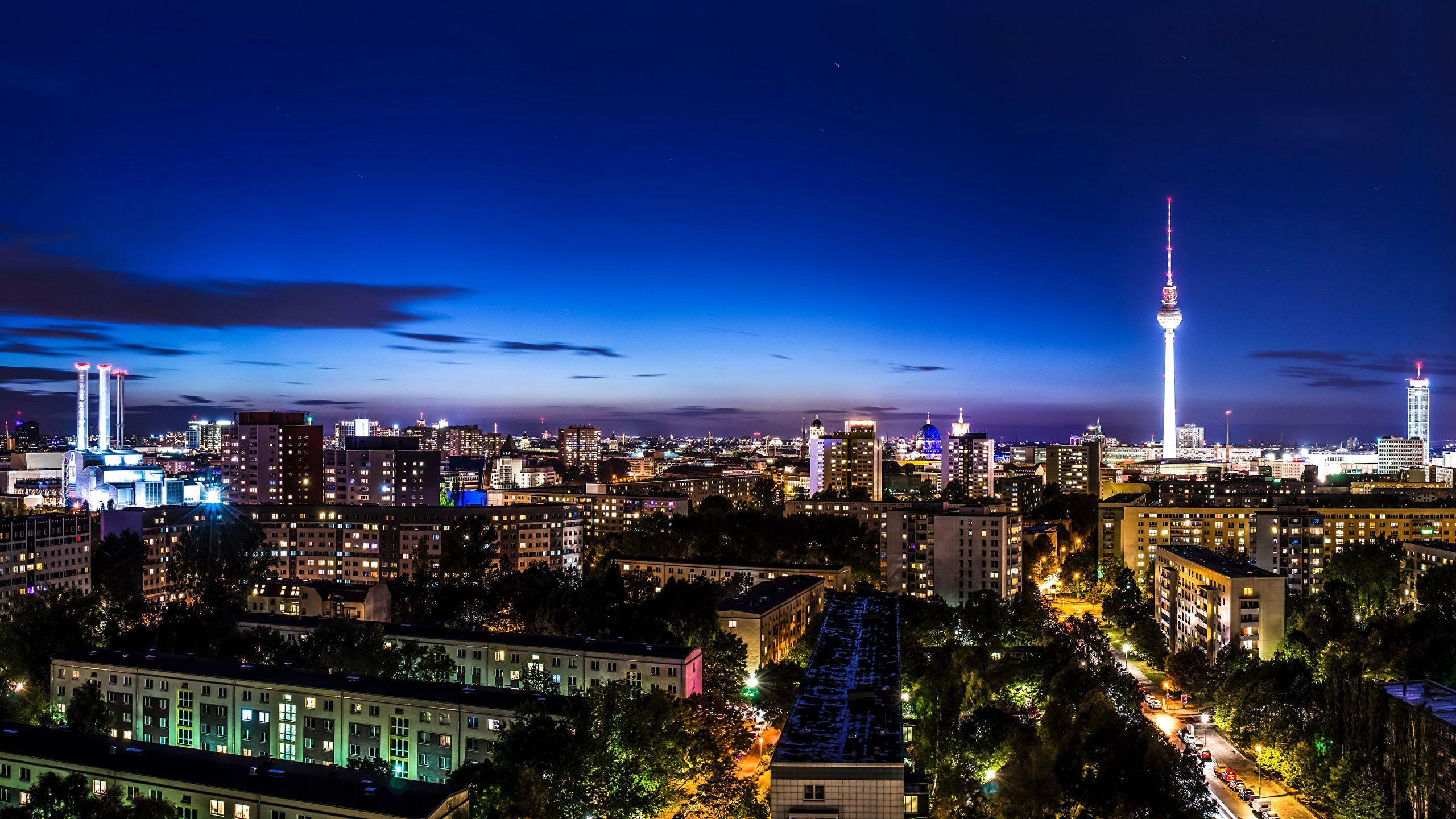 2560x1440 image Berlin Germany megalopolis Sky night time Street 2560x1440