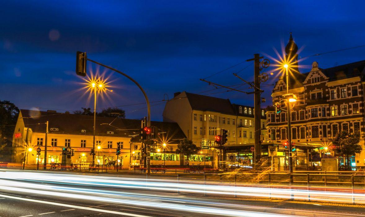 1177x700 Berlin Germany Houses HDR Street Night Street lights Motion Cities