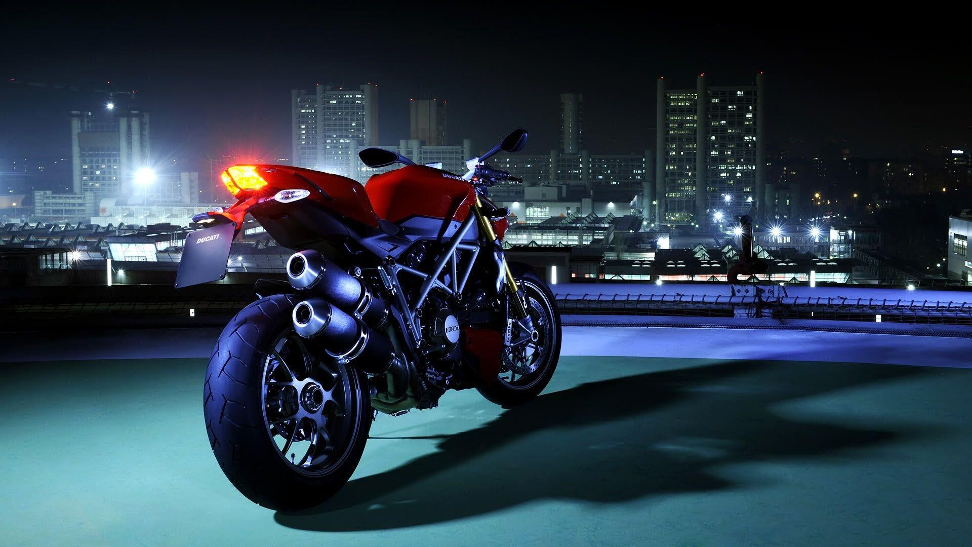 1920x1080 Wallpaper Ducati motorcycle, rear view, night, city 1920x1080 Full