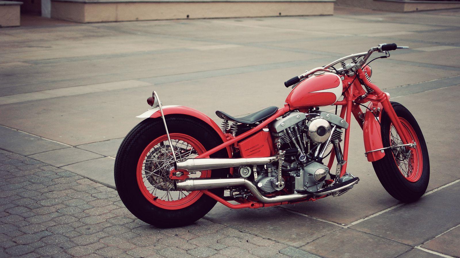 1600x900 Download wallpaper 1600x900 bobber, vintage, motorcycle, red