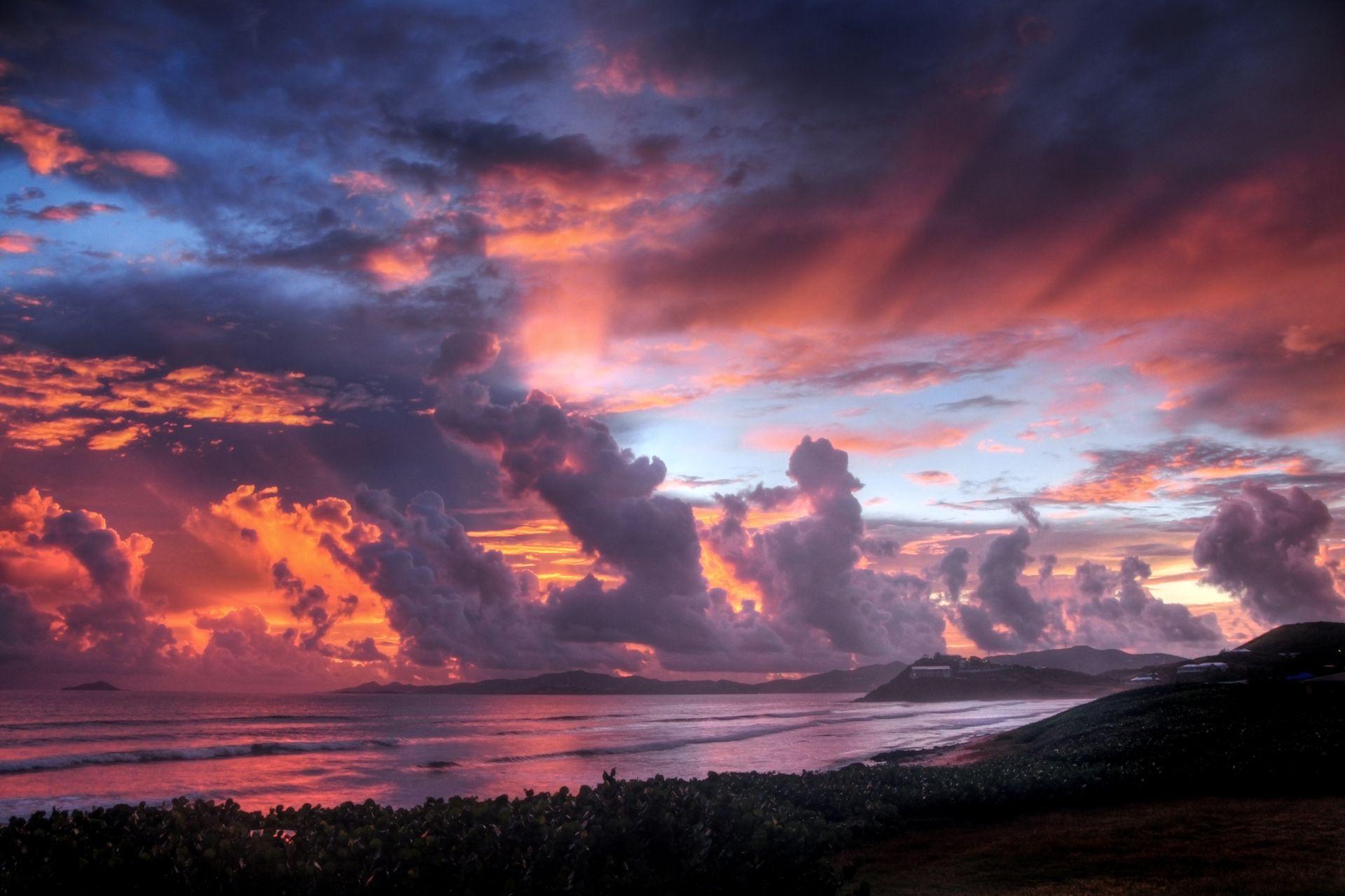 1920x1280 Sunset, Sky, Clouds, Color, Sea, Beach, Nature wallpaper 1688