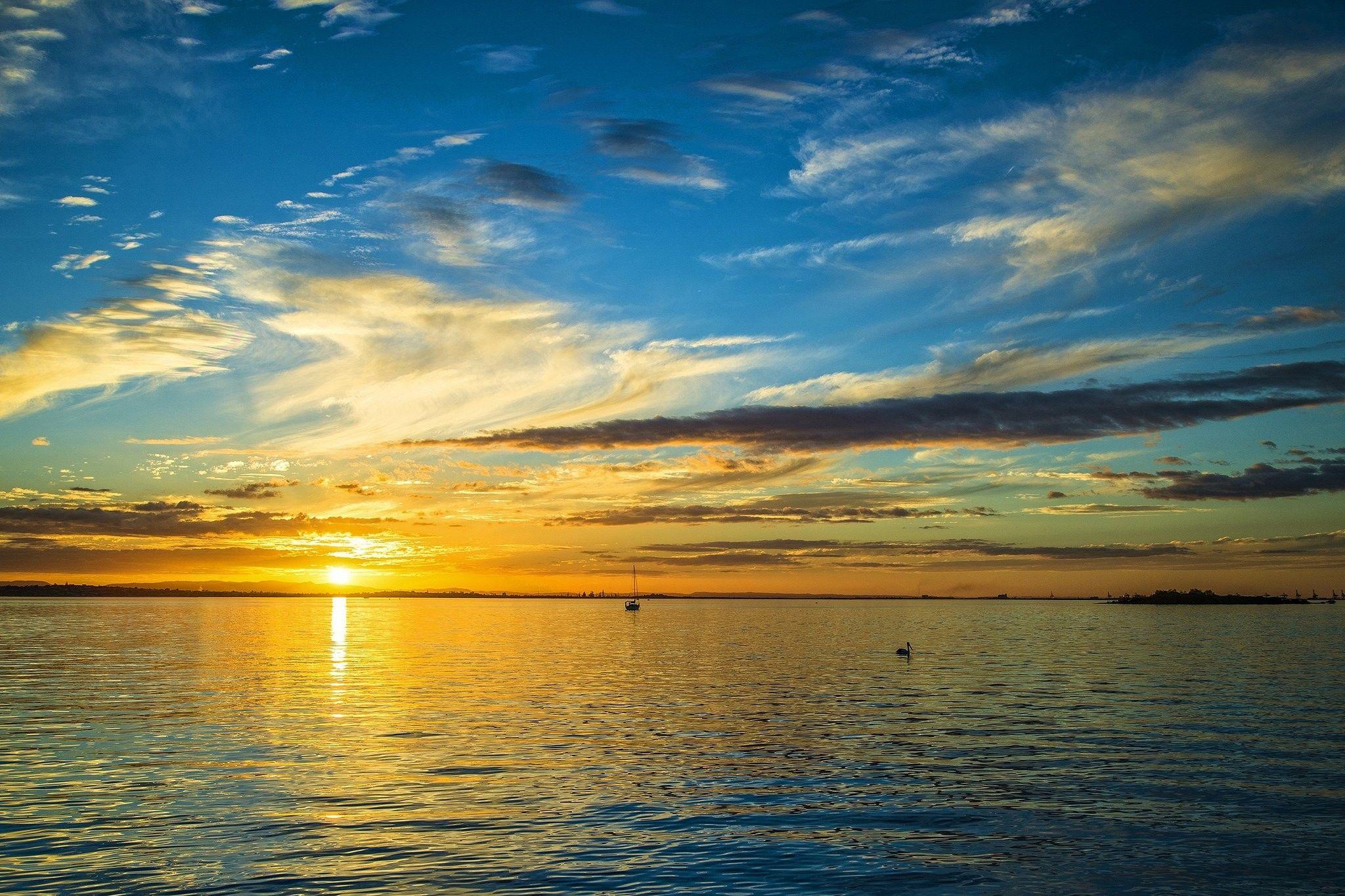 2048x1365 Trees, High Definition, Sunset, Sea, Colourfull Mac Background